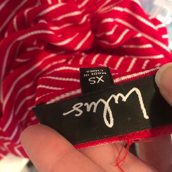 Lulus Red White Striped Cropped Short Sleeve Tee Womens XS Ruched Girly Ruffled - Picture 2 of 7